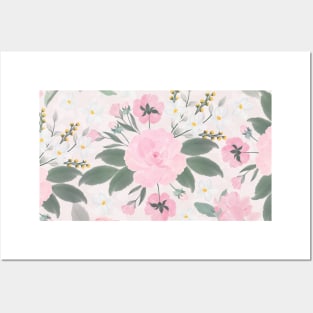 Elegant Pink Floral Watercolor Painting Posters and Art